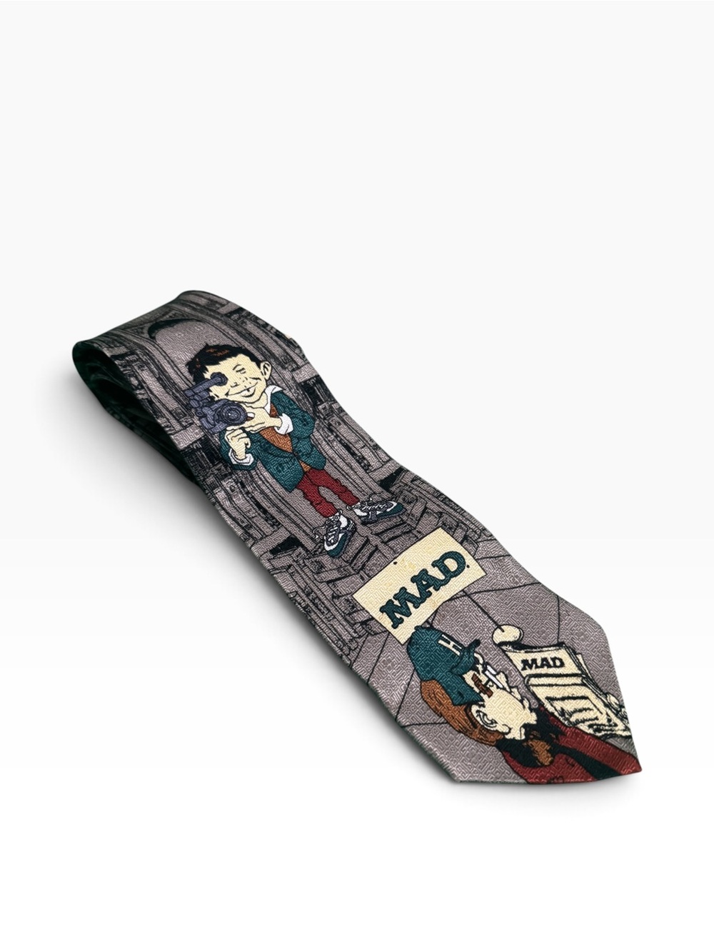 MAD Illustrated Novelty silk Tie - Gray